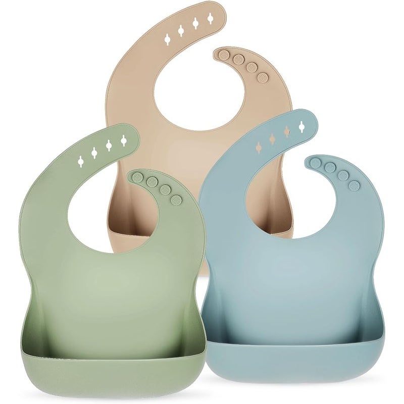 Eascrozn Silicone Bibs for Babies Toddler Set of 3, BPA Free, Soft Adjustable Waterproof Bibs for Feeding Essentials - Image 1