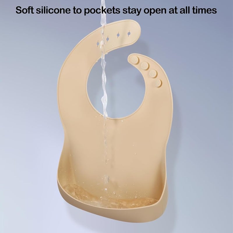 Eascrozn Silicone Bibs for Babies Toddler Set of 3, BPA Free, Soft Adjustable Waterproof Bibs for Feeding Essentials - Image 5