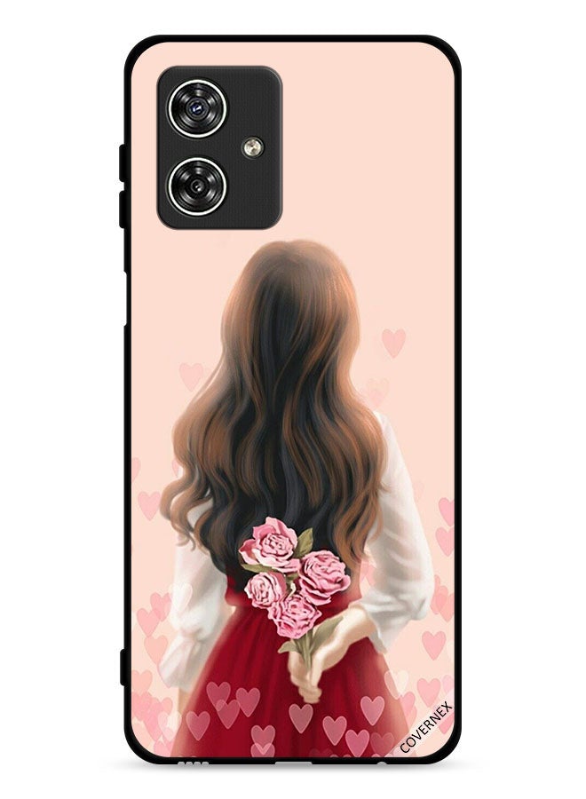 Covernex Motorola Moto G54 5G Protective Case Cover Girl Hiding Flowers - Image 1