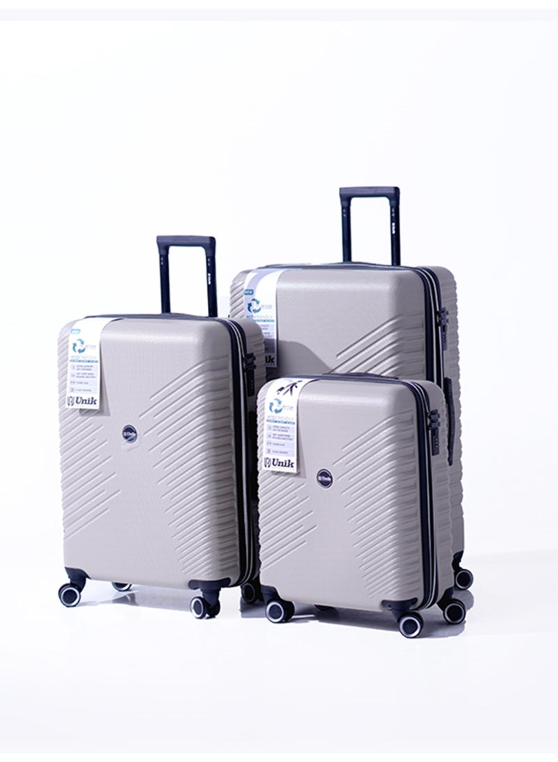 يونيك مجموعة حقائب سفر من 3 قطع مصنوعة من مادة ABS الصلبة، وحقائب سفر متينة بعجلات دوارة، لون بني فاتح