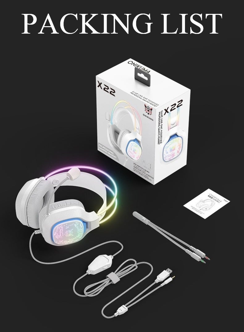 سماعة رأس سلكية للألعاب X22 ذات صوت محيطي RGB وسماعات إلغاء الضوضاء الاحترافية مع ميكروفون
