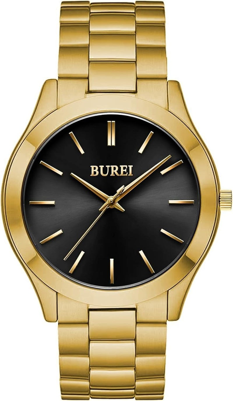 BUREI Men's Watch, Fashion Analog Quartz, Dress Business Stainless Steel Waterproof，Watch for Men (Gold+Black) - Image 1