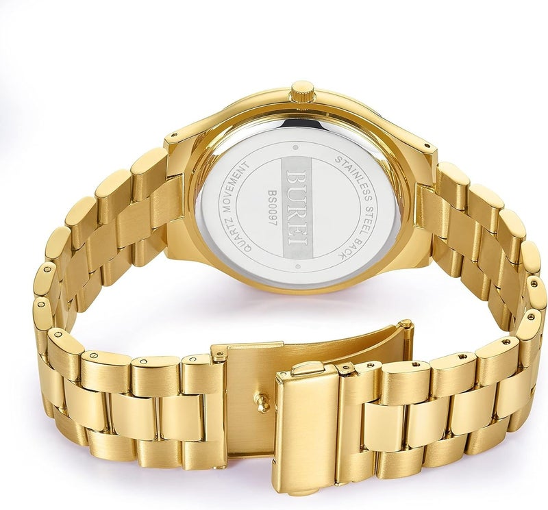 BUREI Men's Watch, Fashion Analog Quartz, Dress Business Stainless Steel Waterproof，Watch for Men (Gold+Black) - Image 3