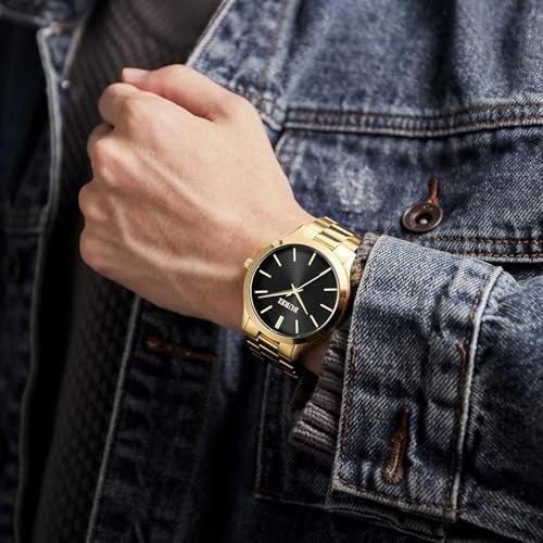 BUREI Men's Watch, Fashion Analog Quartz, Dress Business Stainless Steel Waterproof，Watch for Men (Gold+Black) - Image 5