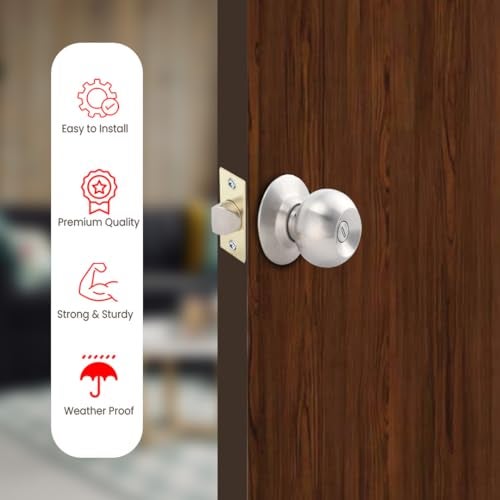 Link Classic Keyless Cylindrical Bathroom Lock, Lock for Bathroom/Balcony/Tubular Door Knob/Handle-SS 304 Grade (Without Key)-5 Years Warranty - Image 2
