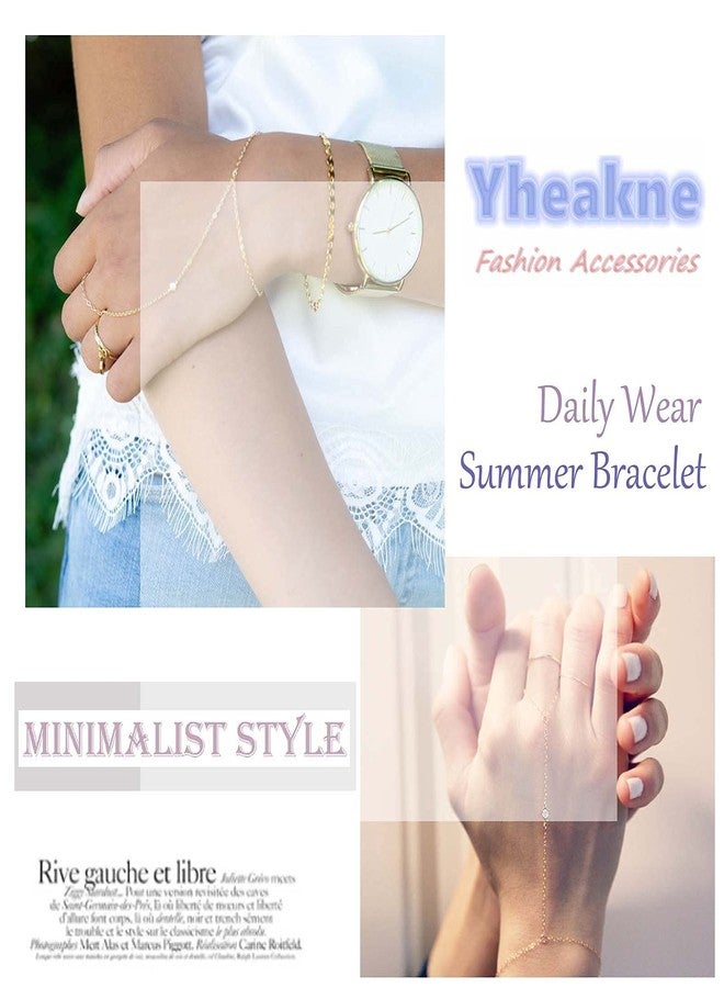 Yheakne سوار إصبع بطراز بوهيمي متعدد الطبقات مع خاتم ذهبي وسوار معصم وخاتم مخصص وسلسلة سوار وسوار يد للمناسبات النسائية - Image 5