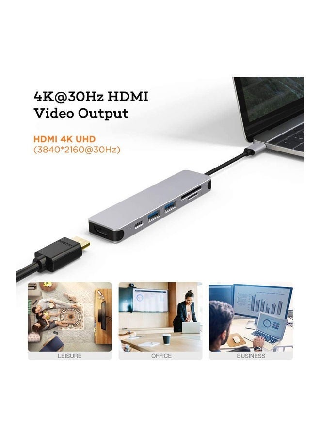 Captaintech 6 in 1 USB-C Hub For MacBook-Pro Type C Adapter Multiport SD Card Reader 4K HDMI Grey - Image 2