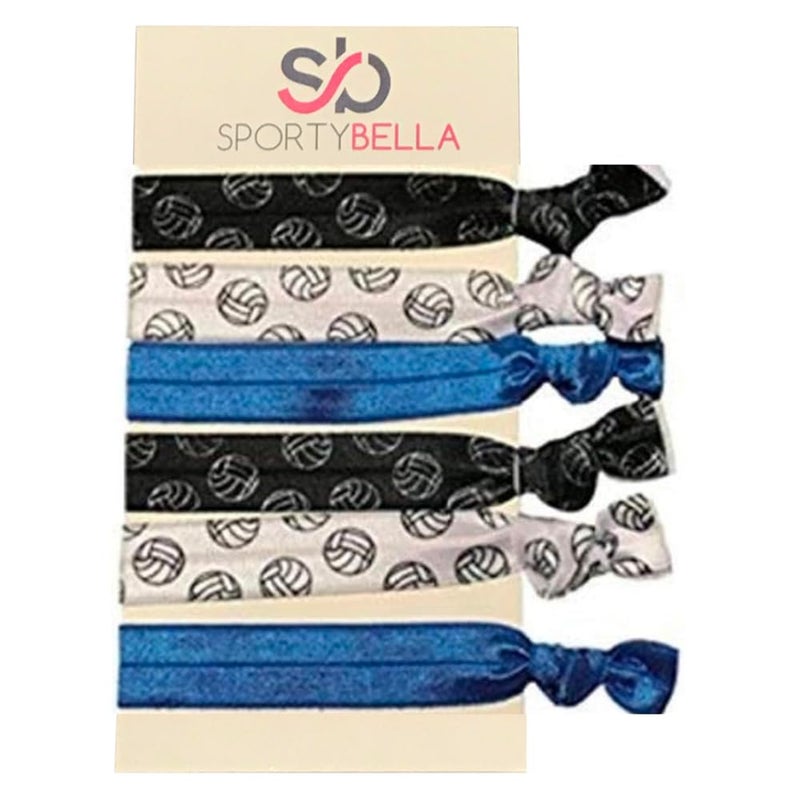 SportyBella Volleyball Hair Ties Blue Girls Volleyball Hair Accessories No Crease Girls Hair Elastics with Volleyball Design Girls Elastic Hair Ties Hair Ties For Volleyball Games 6pcs