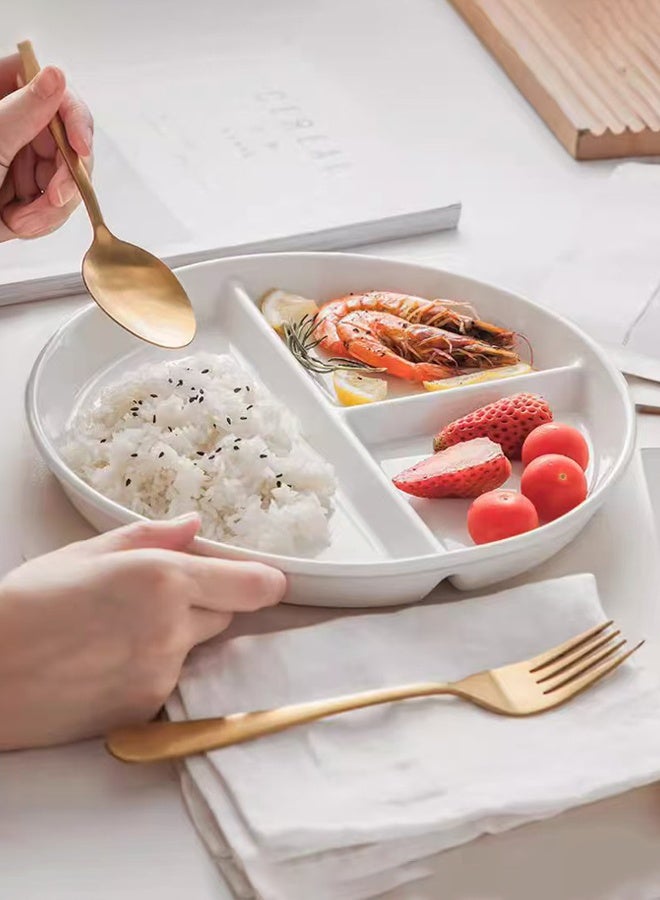 DUNISO Divided Ceramics Dish, 8-Inch Portion Control Platter with 3 Compartment for One Person to Eat,Suitable for Home, Office ,School and Outdoor - Image 1