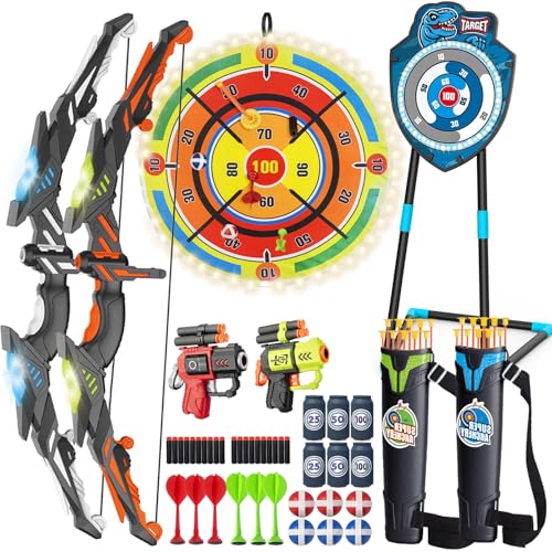 VROGTIK 2 Pack Kids LED Archery Set with Standing Target & LED Dart Board, 20 Suction Cup Arrows Bow and Arrow for Kids 3-12, Indoor Outdoor Sport Toy for Boys Girls - Image 1