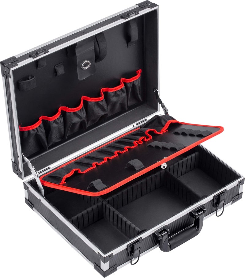 Meister 9095070 Empty Tool Box 460 x 320 x 140 mm Individual Compartments 15 Tool Pockets with Rubber Bands 15 kg Load Capacity Sturdy Aluminium Case/Tool Box/Organiser - Image 1