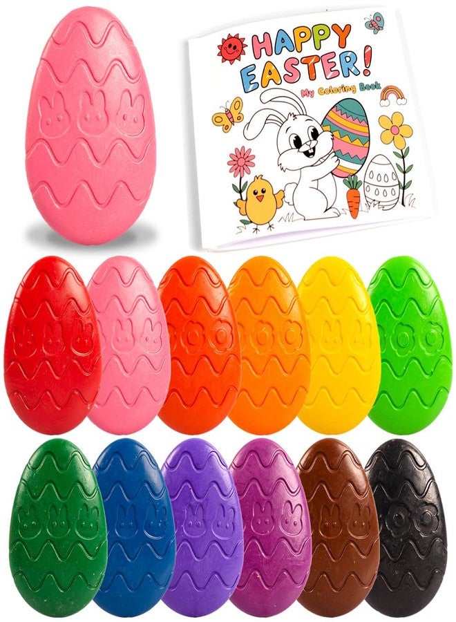 VKTEN Egg-Shaped Toddler Crayons, 12 Colors Non-Toxic Washable Crayons for Kids with Easter Coloring Book - Perfect Easter Basket Stuffers for Babies Toddler - Image 1