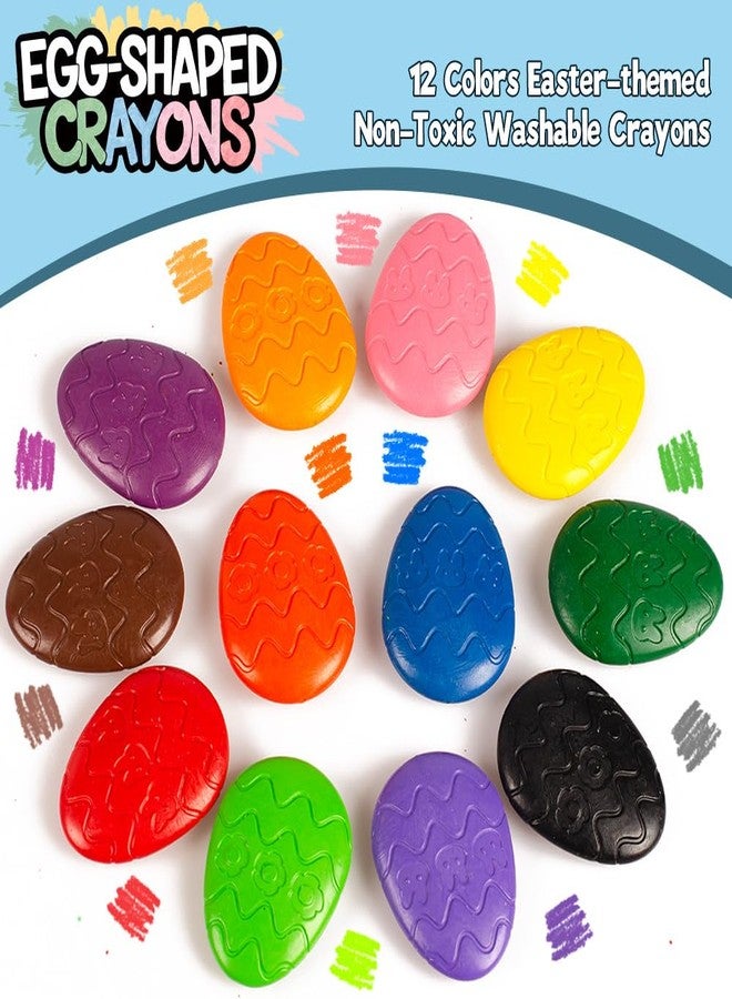 VKTEN Egg-Shaped Toddler Crayons, 12 Colors Non-Toxic Washable Crayons for Kids with Easter Coloring Book - Perfect Easter Basket Stuffers for Babies Toddler - Image 2