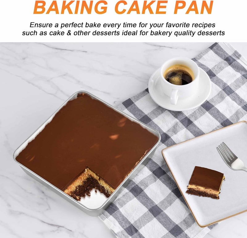 Herogo 8"x 8" Square Cake Pan, Stainless Steel Square Baking Pan, Cakes Brownie Lasagna Bakeware Set of 2, Healthy & Dishwasher Safe - Image 3