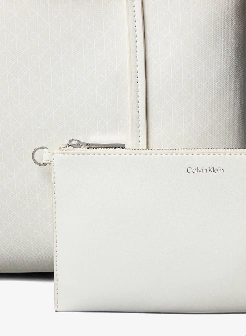 CALVIN KLEIN Allover Monogram Logo Small Tote Bag With Pouch - Image 4