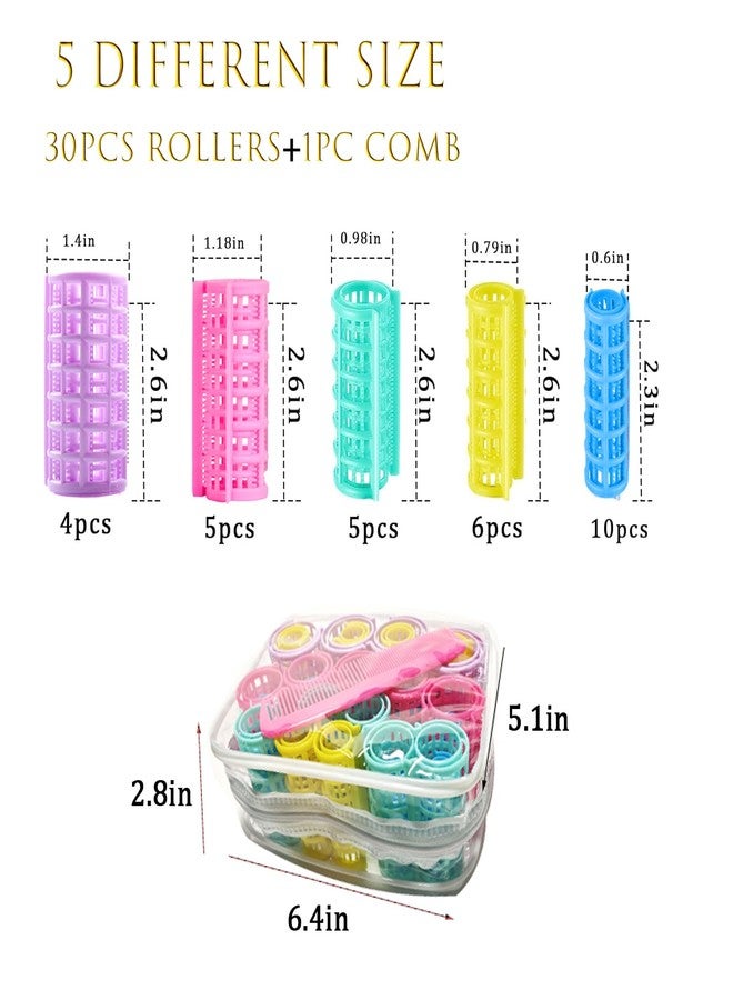 ZMD 30Pcs Plastic Hair Curlers Set, Snap on Rollers Self Grip Heatless Rollers Hairdressing Curlers No Heat Curlers for Long Medium Short Thin Fine Hair with Mini Comb (5 Sizes) ﻿ - Image 2