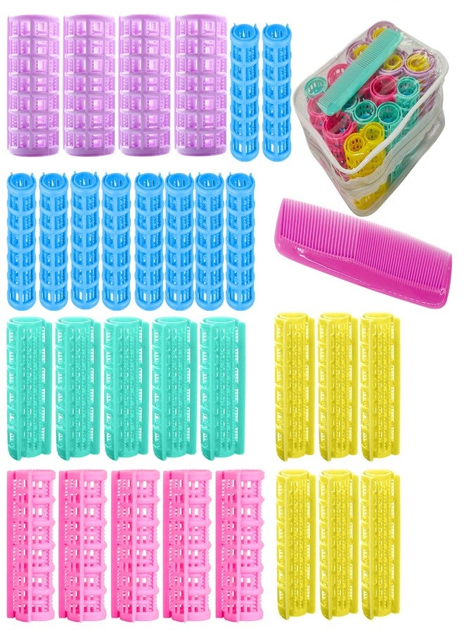 ZMD 30Pcs Plastic Hair Curlers Set, Snap on Rollers Self Grip Heatless Rollers Hairdressing Curlers No Heat Curlers for Long Medium Short Thin Fine Hair with Mini Comb (5 Sizes) ﻿ - Image 1