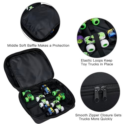HUHYNN Carrying Case for 24 Monster Jam Trucks, Kid Toy Truck Storage and Organizer for Monster Jam Trucks, Holding for 1:64 Scale Monster Jam Trucks(Bag Only) (Black) - Image 3