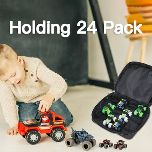 HUHYNN Carrying Case for 24 Monster Jam Trucks, Kid Toy Truck Storage and Organizer for Monster Jam Trucks, Holding for 1:64 Scale Monster Jam Trucks(Bag Only) (Black) - Image 2