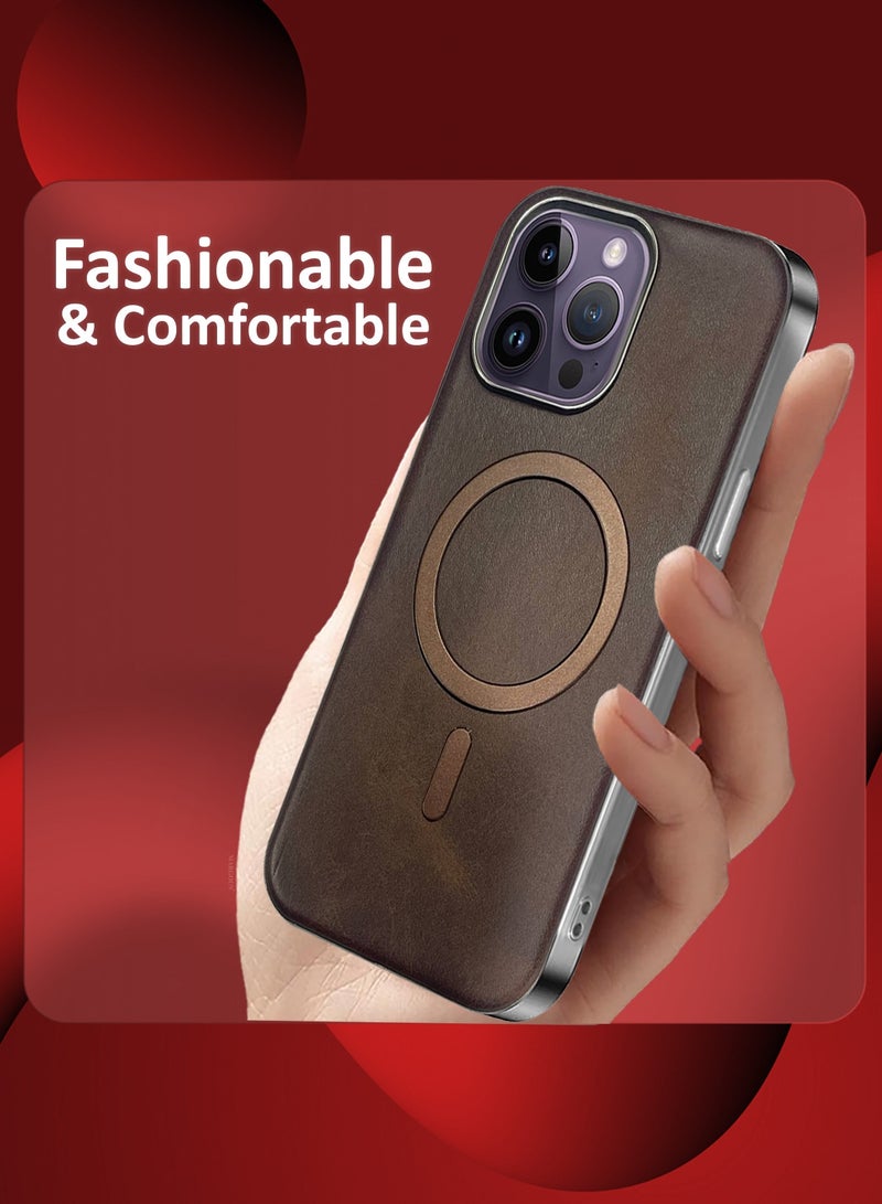 CATANES حافظة جلدية PU لهاتف آبل آيفون 14 برو ماكس متوافقة مع ماغسيف، مقاومة للصدمات وسقوط، حافظة رقيقة بنية - Image 3