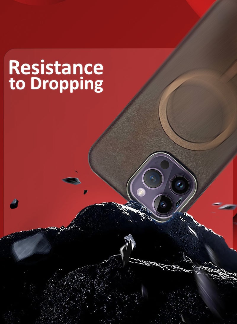 CATANES حافظة جلدية PU لهاتف آبل آيفون 14 برو ماكس متوافقة مع ماغسيف، مقاومة للصدمات وسقوط، حافظة رقيقة بنية - Image 5