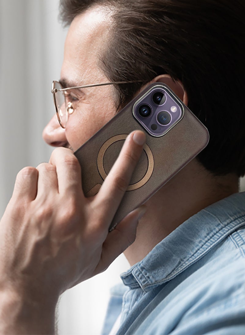 CATANES حافظة جلدية PU لهاتف آبل آيفون 14 برو ماكس متوافقة مع ماغسيف، مقاومة للصدمات وسقوط، حافظة رقيقة بنية - Image 4