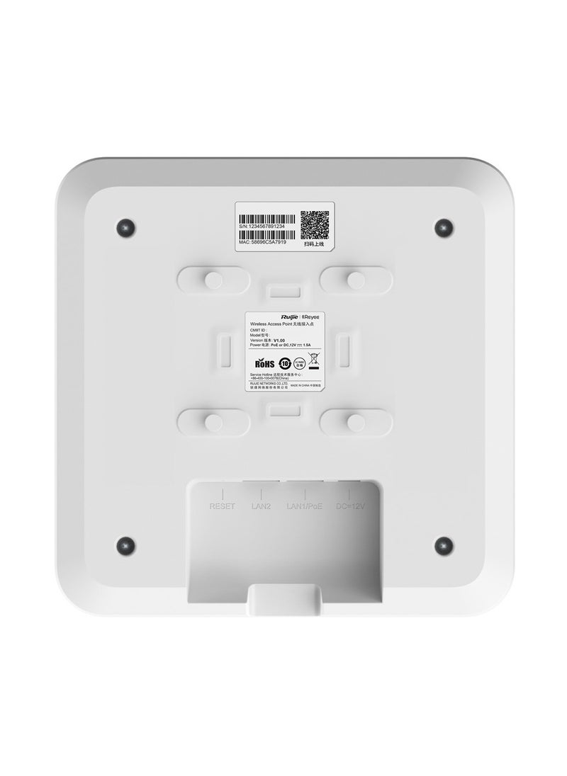 Ruijie - rUIJIE Reyee RG-RAP2200(F) - AC1300 Dual Band Ceiling Mount Access Point, 867Mbps at 5GHz + 400Mbps at 2.4GHz, 2 10/100base-t Ethernet uplink port, Internal AntennaS - Image 1