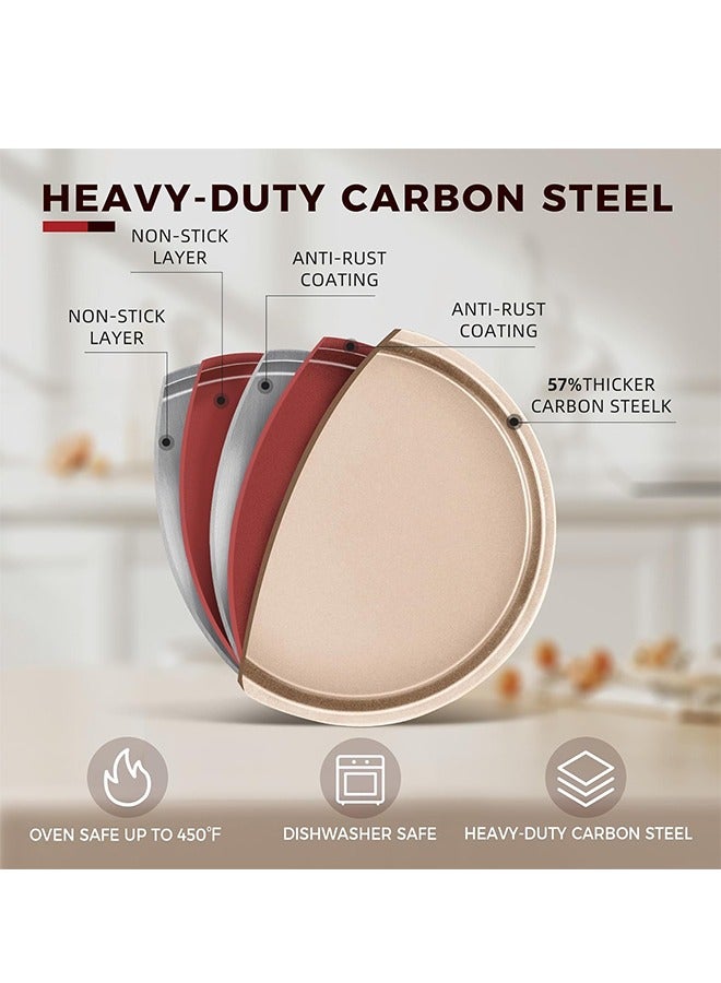 JOYBOS أطقم صواني خبز، طقم أدوات خبز غير لاصقة من 7 قطع: صينية كيك دائرية/مربعة، صينية رغيف، صينية مافن، صينية بسكويت، صينية تحميص، رف تبريد وقفازات فرن سيليكون، طقم خبز من الفولاذ الكربوني، ذهبي - Image 5