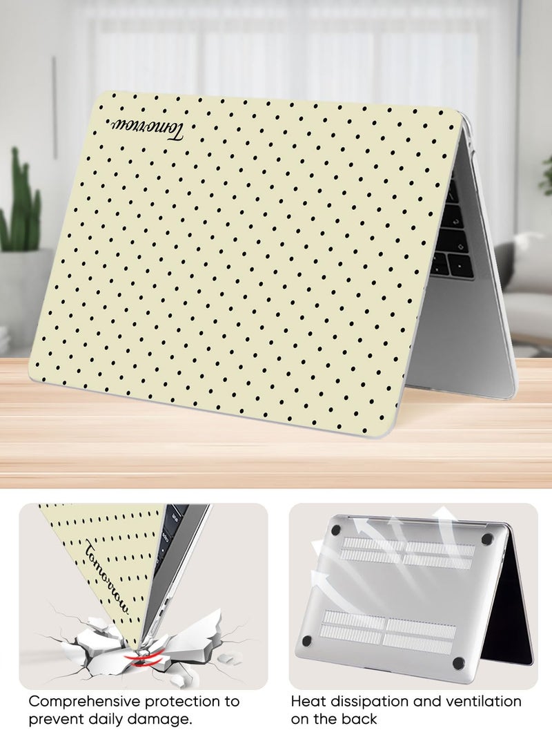 Seorsok Compatible with MacBook Air 13 Inch Case 2022 2021 2020-2018 Release A1932 A2179 M1 A2337 Touch ID,Premium Cream Textured Black Polka Dot Plastic Hard Shell Case with Keyboard Cover,Khaki - Image 4