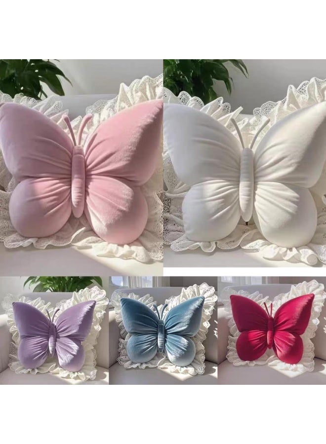 LBMT وسادة على شكل فراشة مع حافة من الدانتيل،وسادة مخملية مزخرفة على شكل فراشة،وسادة لسرير غرفة المعيشة،ديكور المنزل،كرسي المكتب، مقعد السيارة (أبيض) - Image 5
