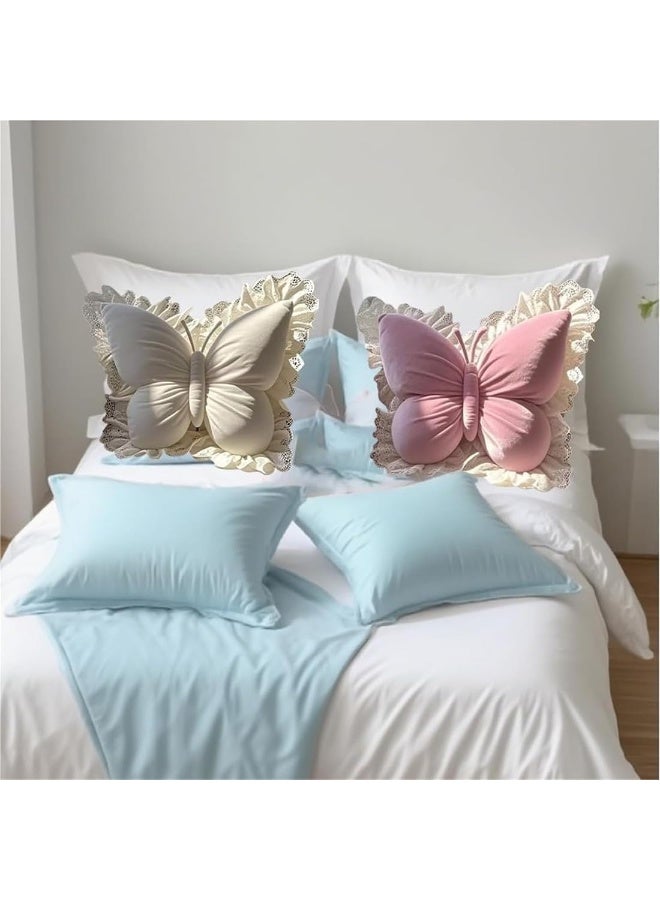 LBMT وسادة على شكل فراشة مع حافة من الدانتيل،وسادة مخملية مزخرفة على شكل فراشة،وسادة لسرير غرفة المعيشة،ديكور المنزل،كرسي المكتب، مقعد السيارة (أبيض) - Image 3