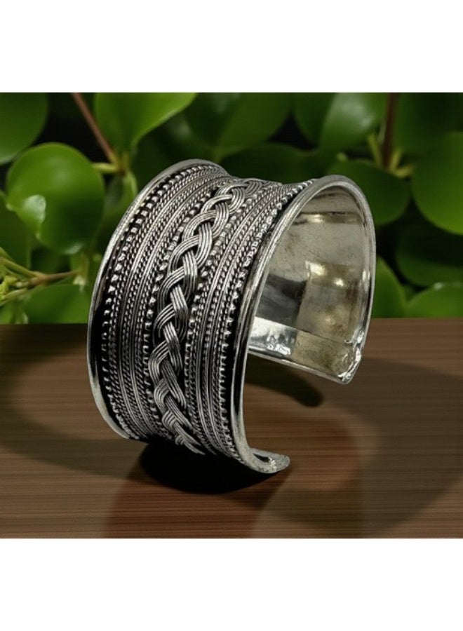 Pretty Precious Classic Kada Bracelet with Oxidized Silver Plating | Traditional Boho Handcrafted Bangle for Women & Girls - Image 2