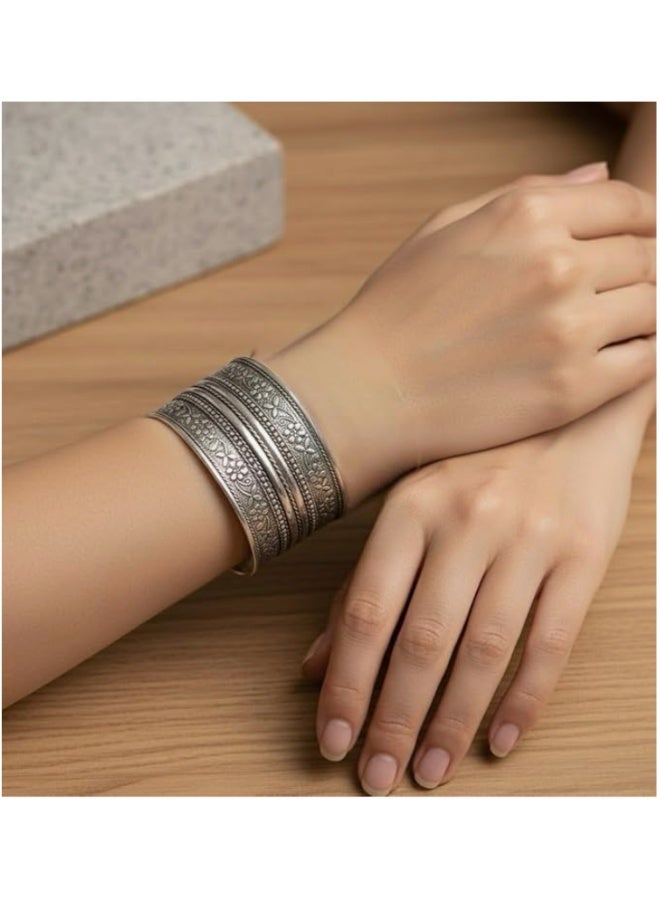 Pretty Precious Classic Kada Bracelet with Oxidized Silver Plating | Traditional Boho Handcrafted Bangle for Women & Girls - Image 1