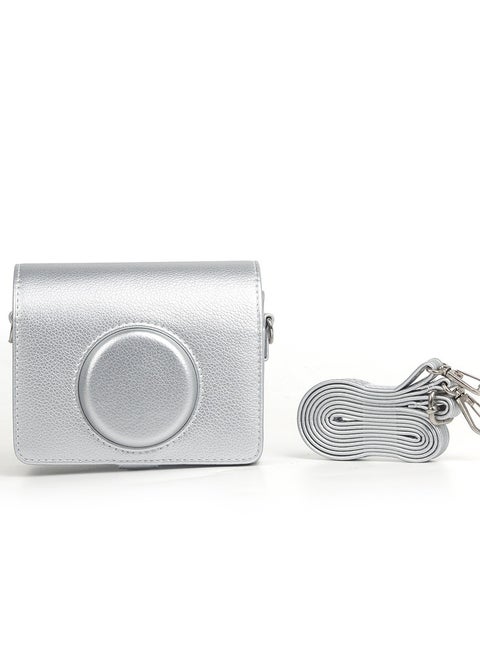 Camera Housing for Fujifilm Mini EVO, Compatible Cameras, with Silver Litchi Texture Horizontal Adjustable Strap (Silver)