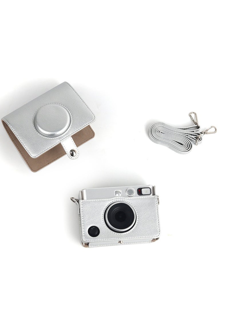 Generic - Camera Housing for Fujifilm Mini EVO, Compatible Cameras, with Silver Litchi Texture Horizontal Adjustable Strap (Silver) - Image 1