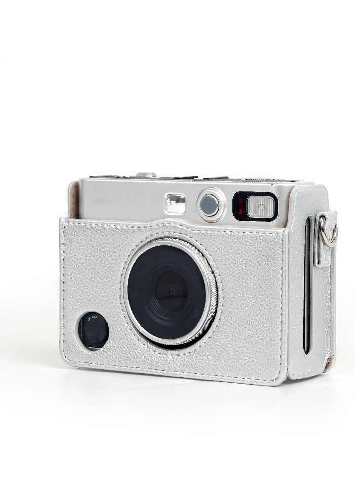 Generic - Camera Housing for Fujifilm Mini EVO, Compatible Cameras, with Silver Litchi Texture Horizontal Adjustable Strap (Silver) - Image 1