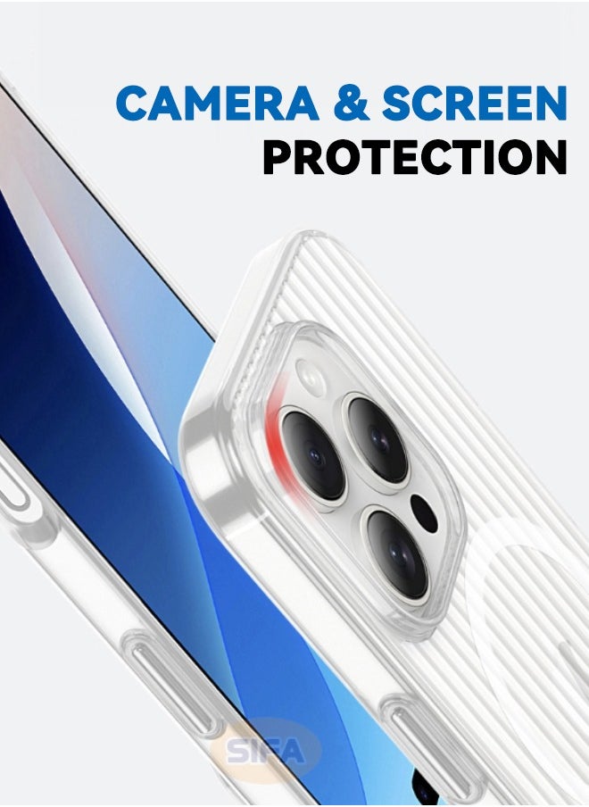 حافظة iPhone 16 Pro Max، حافظة واقية كريستالية رفيعة للغاية، [تدعم Magsafe] [غير صفراء] [مقاومة للصدمات] [مضادة للسقوط] غطاء هاتف نحيف بتصميم مخطط لهاتف Apple iPhone 16 Pro Max، شفاف