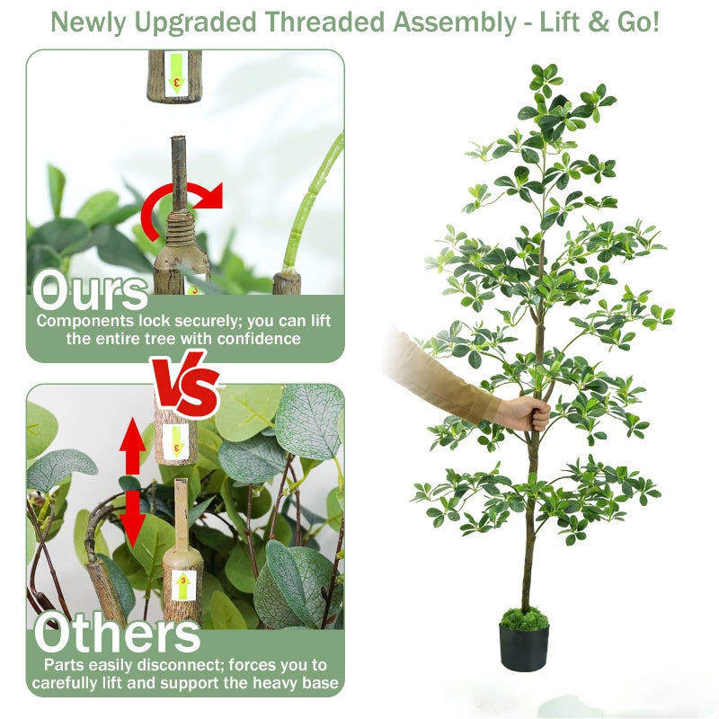 Caxchiling Artificial Black Olive Tree 6FT, Fake Potted Tree for Indoor Outdoor, Lifelike Faux Floor Plants with Moss Topper and Cotton Basket, Home Office Living Room Bedroom Doorway Hallway Decor - Image 3