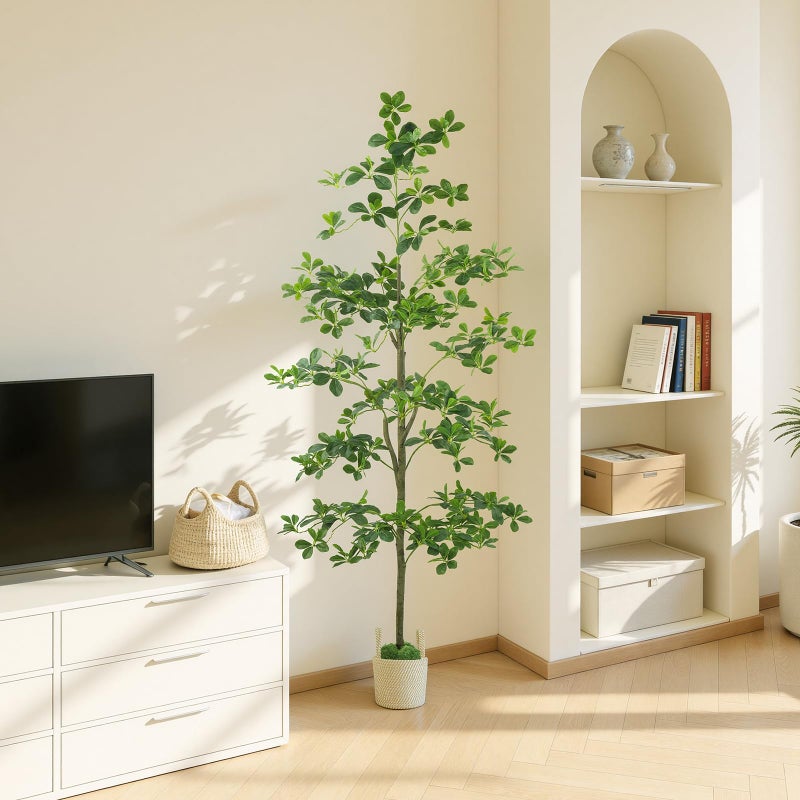 Caxchiling Artificial Black Olive Tree 6FT, Fake Potted Tree for Indoor Outdoor, Lifelike Faux Floor Plants with Moss Topper and Cotton Basket, Home Office Living Room Bedroom Doorway Hallway Decor - Image 4
