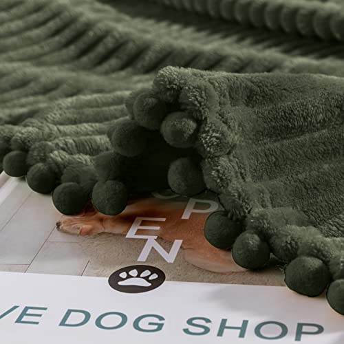 DISSA Fleece Blanket Throw Size – 51x63, Olive Green – Soft, Plush, Fluffy, Fuzzy, Warm, Cozy – Perfect Throw for Couch, Bed, Sofa - with Pompom Fringe - Flannel Blanket Throw Blanket - Image 3
