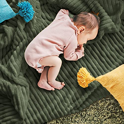 DISSA Fleece Blanket Throw Size – 51x63, Olive Green – Soft, Plush, Fluffy, Fuzzy, Warm, Cozy – Perfect Throw for Couch, Bed, Sofa - with Pompom Fringe - Flannel Blanket Throw Blanket - Image 4