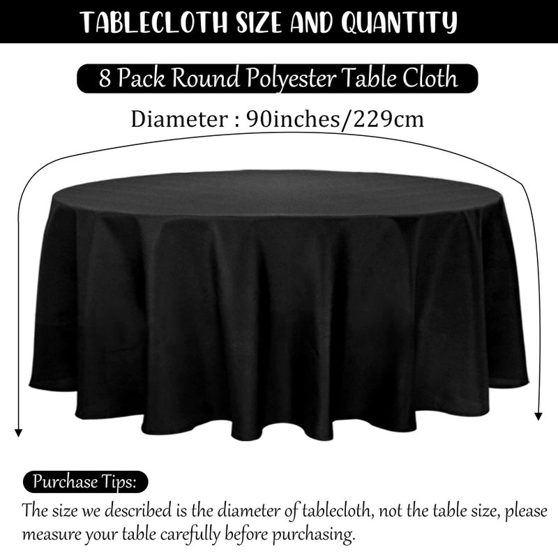 Fivenl 8 Pack Round Tablecloth 90 Inch Round Table Covers Bulk Washable Polyester Fabric Round Table Clothes for Wedding Party Reception Banquet Buffet Restaurant (Black, 90 Inch) - Image 2