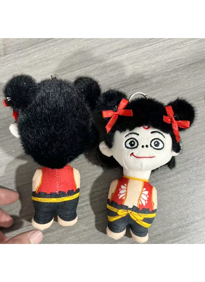 Nezha Devil Boy Sea Plush Pendant Cute Nezha Doll Keychain Couple Bag Hanging Plush Toy-Specifications:Squinting-Color:Bead Chain