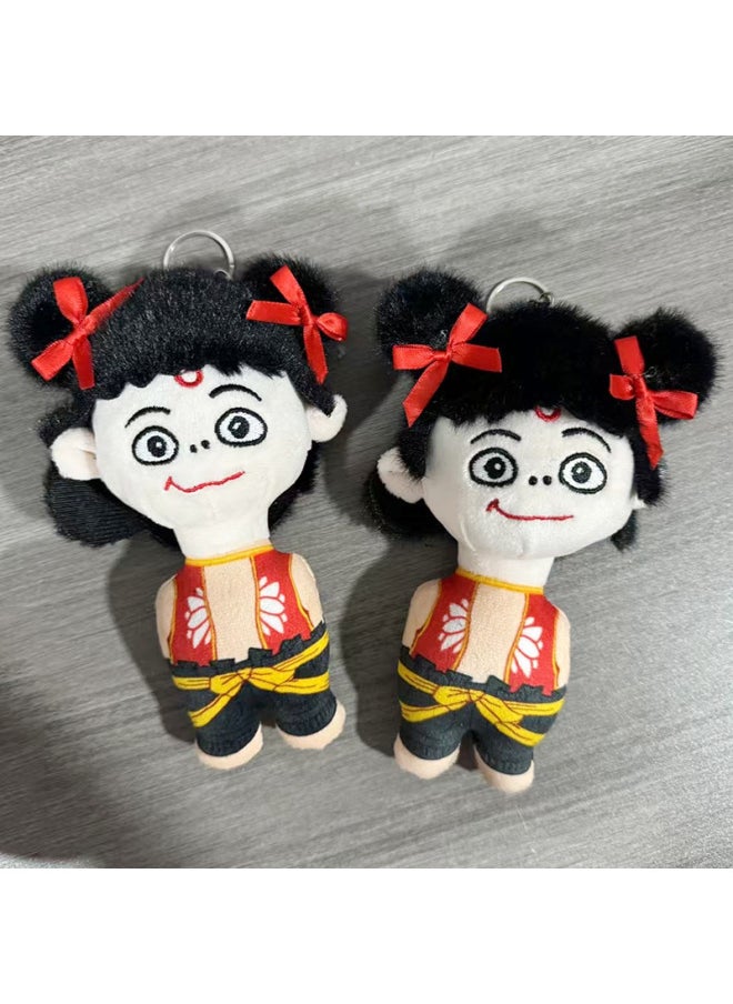 Nezha Devil Boy Sea Plush Pendant Cute Nezha Doll Keychain Couple Bag Hanging Plush Toy-Specifications:Squinting-Color:Bead Chain