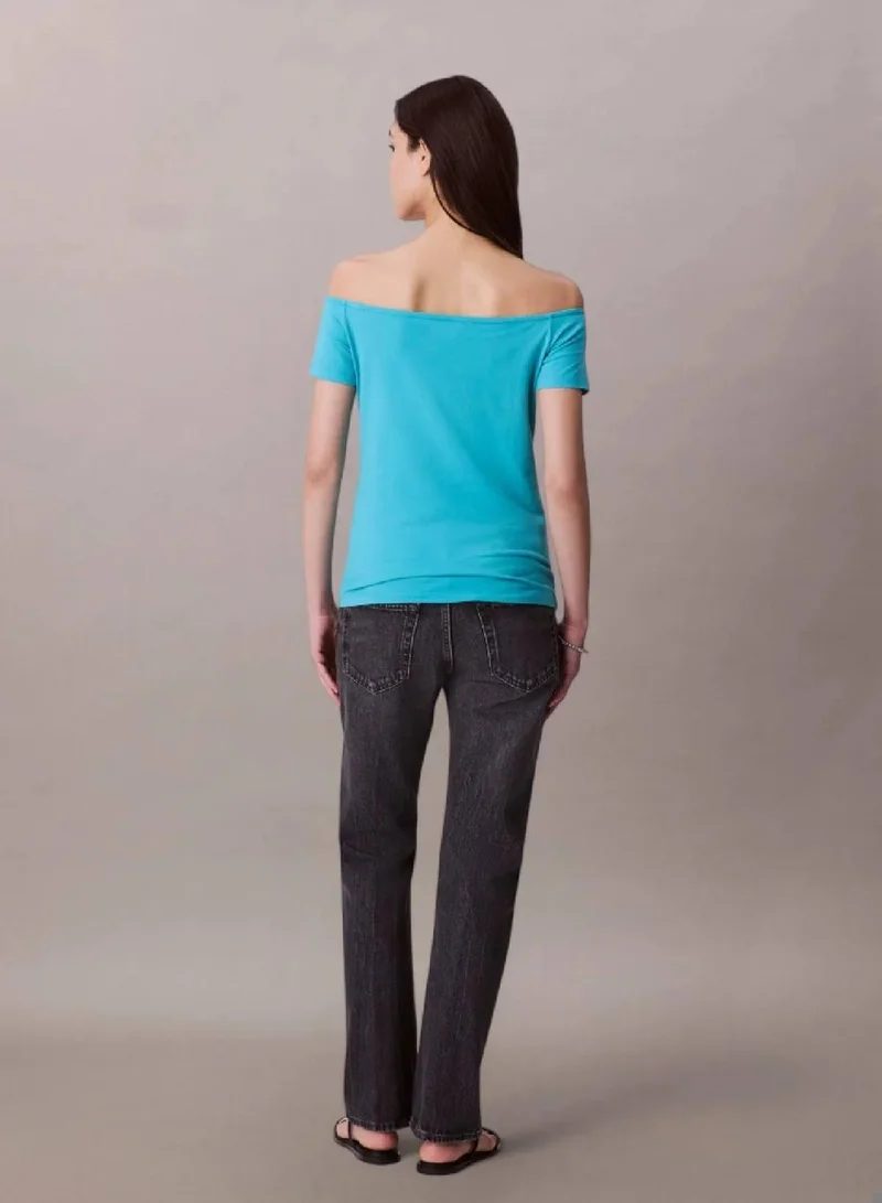 Calvin Klein Jeans Tuscan Teal Monogram Off Shoulder Top for Women | Best Price UAE