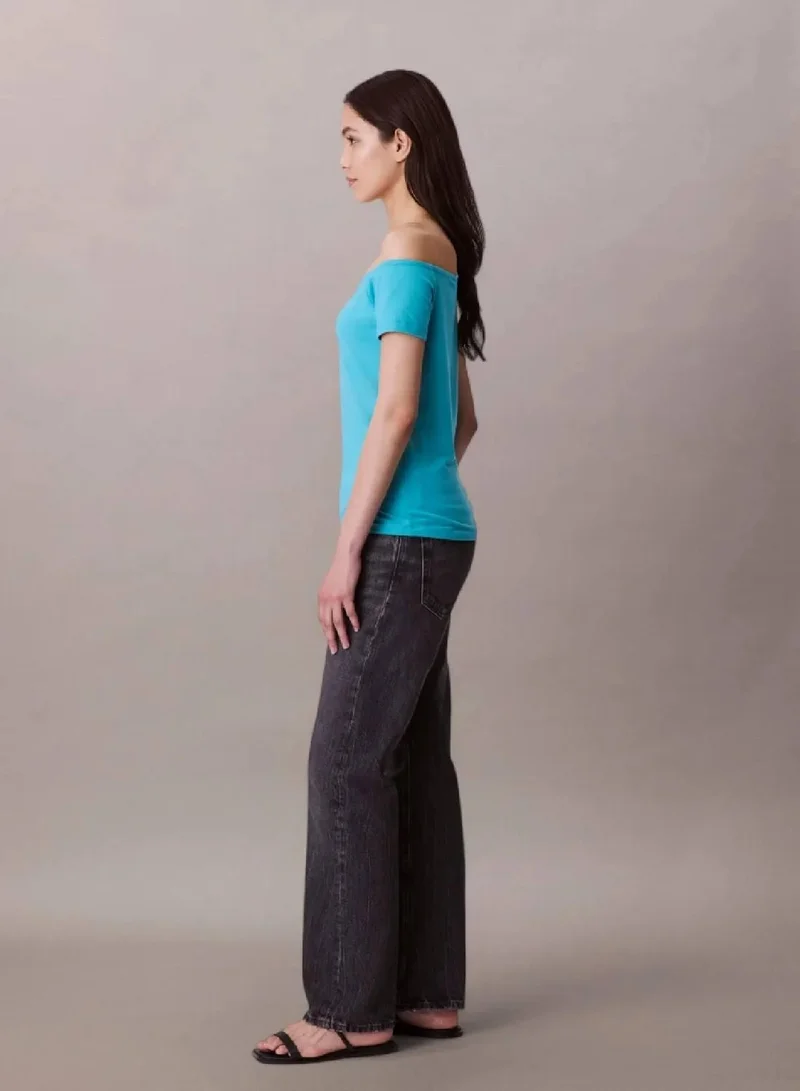 Calvin Klein Jeans Tuscan Teal Monogram Off Shoulder Top for Women | Best Price UAE
