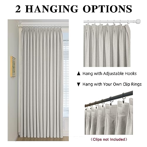 MAIHER 84'' W x 84'' L Full Blackout Pinch Pleat Curtain Linen Textured Curtain with Hooks Tieback Sound Proof Energy Saving Pleated Drape for Traverse Rod and Track, Greyish Beige, 1 Panel - Image 5