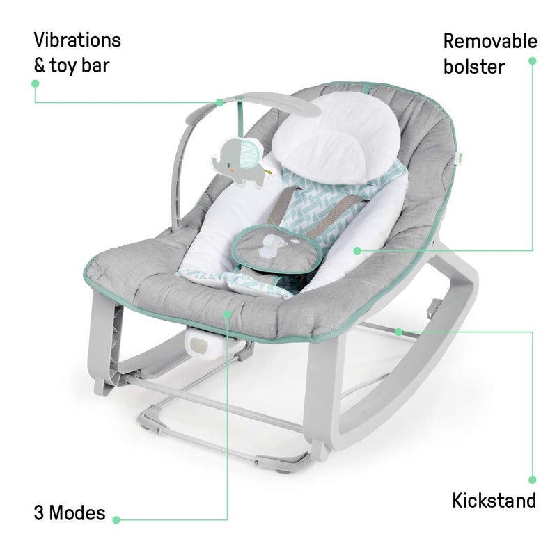 Ingenuity Keep Cozy 3-in-1 Grow with Me Vibrating Baby Bouncer, Seat & Infant to Toddler Rocker, Vibrations & -Toy Bar, 0-30 Months Up to 40 lbs (Weaver) - Image 4