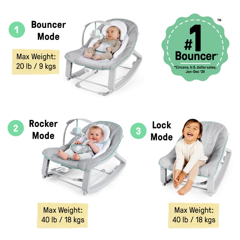 Ingenuity Keep Cozy 3-in-1 Grow with Me Vibrating Baby Bouncer, Seat & Infant to Toddler Rocker, Vibrations & -Toy Bar, 0-30 Months Up to 40 lbs (Weaver) - Image 3