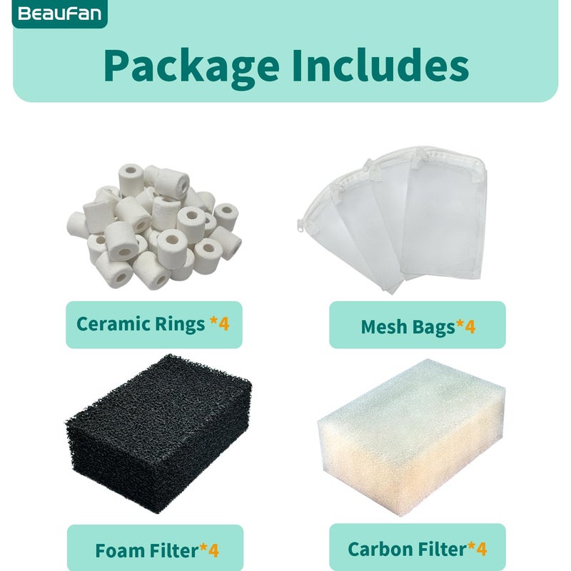 beaufan 4 Set of Three-Stage Filtration Tank Filter Maintenance Kit, Replacement for AquaClear 70 Power Filter, Fish Tank Filter for 40- to 70-Gallon Aquariums - Image 5